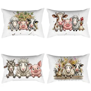 Vintage Boerderij Dier Patroon Kussenhoes Retro Landelijke Stijl Polyester Lange Kussenhoes Voor Huisbank Decoratie