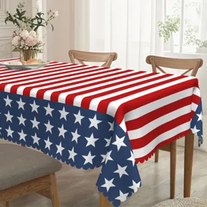 American flag tablecloth with stars and stripes for Independence Day party and home decor.