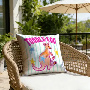 Retro cartoon doodle striped animal throw pillow cover, perfect for outdoor patio and resort decor.