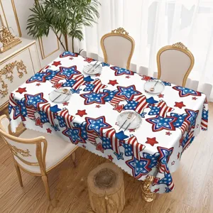 Nappe du Jour de l'Indépendance USA en Flanelle Étoiles Rayures Rectangle Ronde Couverture de Table Patriotique pour Maison Salle à Manger Fête Décoration