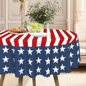Independence Day American Flag Print Round Tablecloth Festive Home Dining Table Decor