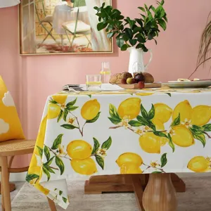 Fresh lemon print tablecloth for spring summer home dining table decor dustproof cover