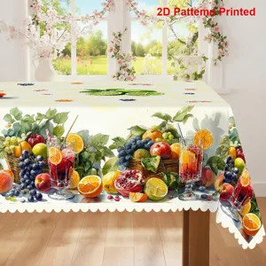 Nappe de table imprimée aquarelle de fruits citron d'été avec bord festonné élégant pour déco.