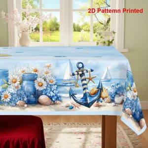 Coastal floral tablecloth nautical anchor table cover for home decoration and dining