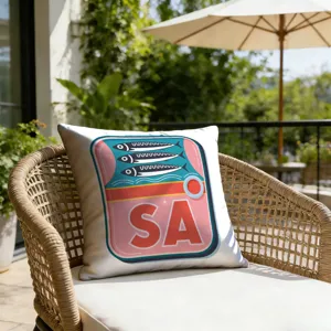 Cartoon Sardinendose Druck Kissenbezug, Strandurlaub Stil Sofa Sitzkissen Detailansicht.