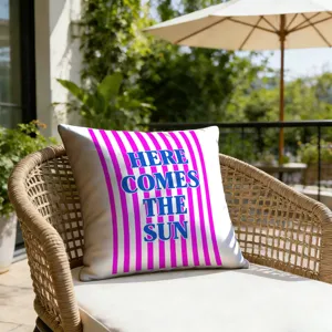 Striped summer beach resort style decorative throw pillow cover for outdoor patio pool decor.