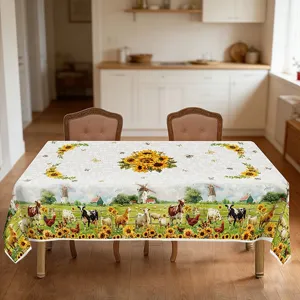 Farmhouse sunflower and cow print tablecloth for dining table dustproof decor home use