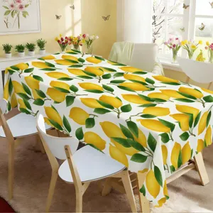 Nappe d'été motif citron frais, design élégant à bord ondulé, déco salle à manger