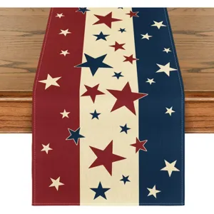 Runner da tavola patriottico americano con stampe di stelle per la decorazione della sala da pranzo.