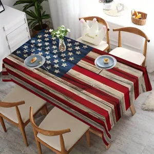 American Flag Tablecloth Vintage Wood Stars Stripes Rectangle Table Cover Party Decor