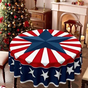 American patriotic round tablecloth red white and blue star stripes table cover decor