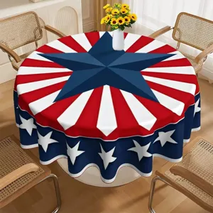 Round patriotic tablecloth with red white blue stars stripes for holiday dining table decor