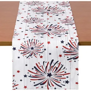 Runner da tavola patriottico con stelle e fuochi d artificio per decorazione sala da pranzo.