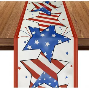 Vista dettagliata del runner da tavola patriottico con stelle e strisce per feste.