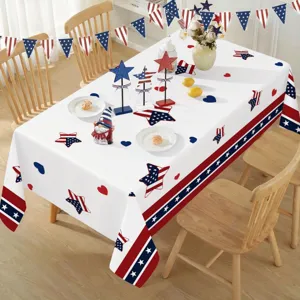American Independence Day tablecloth with stars and stripes design for home party table decor.