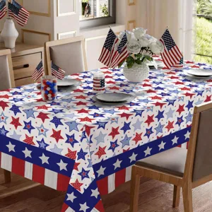 Patriotic American Independence Day Tablecloth Red White Blue Stars Stripes Holiday Decor