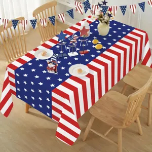American Independence Day tablecloth and table runner set, red white blue patriotic stars design.