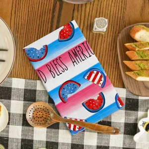 Canovaccio da cucina Giorno dell'Indipendenza decoro patriottico con stampa anguria in tessuto.