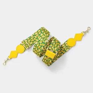 Adjustable wide replacement shoulder strap for crossbody bags with green and yellow leopard print.