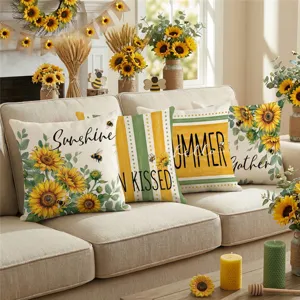 Sunflower throw pillow covers, rustic farm style decorative cushion covers for sofa bed.