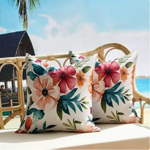 Close-up detail of Nordic floral throw pillowcase with fresh watercolor print for home decor.