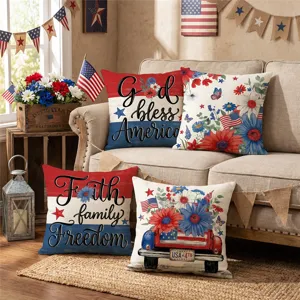 Patriotic Independence Day decorative pillow covers red white blue sofa cushion 4pcs