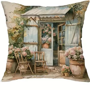 French country floral watercolor throw pillow cover detail view, vintage aesthetic decor.