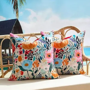 Detailed shot of Nordic floral waterproof cushion cover for living room sofa decor.