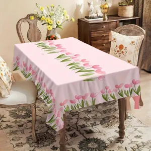 Rosa Blumen Tischdecke mit Tulpenmuster für Esstisch Dekoration, Frühlings Heimdeko Stil.