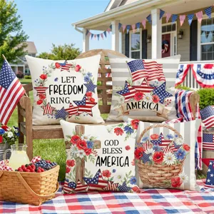 American Independence Day throw pillow covers set patriotic 4th of July home sofa decor.