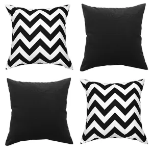 Set of 4 black and white chevron and solid throw pillow covers for living room sofa decor