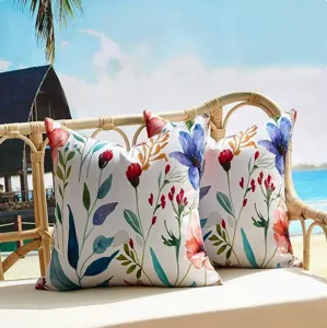 Waterproof watercolor floral throw pillow cover detail scene, Nordic minimalist style.
