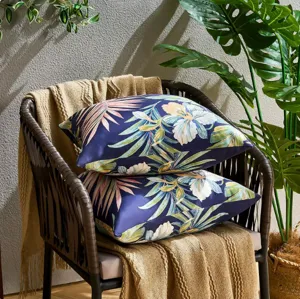 Outdoor waterproof plant pattern throw pillow cover, modern tropical sofa cushion detail.