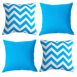 4-pack blue chevron and solid throw pillow covers, modern minimalist cushion cases for sofa