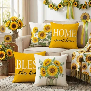American country style sunflower pillow covers for sofa bed, warm yellow autumn home decor.