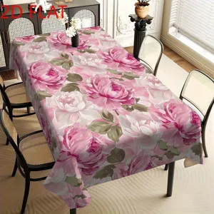 Rosa Tischdecke mit Blumenmuster für Frühling Sommer, dekorative Staubschutz Tischabdeckung.