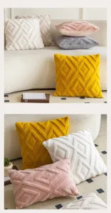 Housse de coussin texturee motif losange coussin shaggy moderne pour canape salon