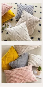 Housse de coussin touffetée géométrique douce, détails douillets pour canapé.