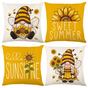 Autumn vintage country style decorative throw pillow covers with cute sunflowers and bees.