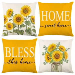 Autumn American country style sunflower throw pillow covers warm yellow sofa cushion set of four