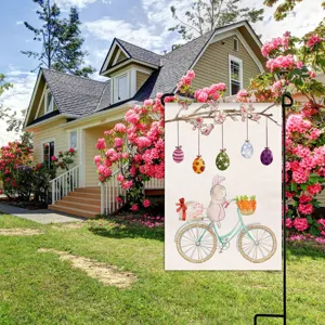 Easter garden flag cute bunny egg print holiday party outdoor yard decoration banner 12x18
