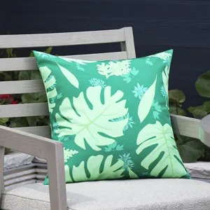 Outdoor waterproof plant leaf print throw cushion cover decorative square pillowcase for sofa.