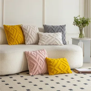 Housse de Coussin Décorative Motif Losange Géométrique Couleur Unie Minimaliste Moderne Canapé Maison Salon Chambre Décoration