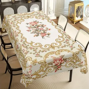 Europäische Vintage Blumen Tischdecke Detailansicht, elegantes Damast Design für Tischdeko.