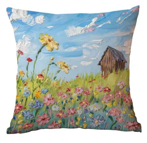 Decorative oil painting landscape throw pillow cover for cozy bedroom sofa home decor.