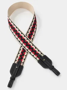 Replacement wide canvas bag strap with geometric wave pattern and black leather ends for crossbody.