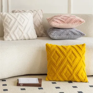 Housse de coussin touffetée motif losange minimaliste moderne velours doux et cosy