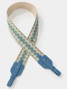 Replacement wide bag strap with wave pattern and leather ends for crossbody shoulder bags.