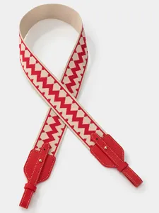 Woven replacement shoulder strap with wave pattern and red leather ends for crossbody bags.