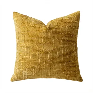 Luxuriöser strukturierter gelber Chenille Kissenbezug für Sofa, dekoratives Kissen.